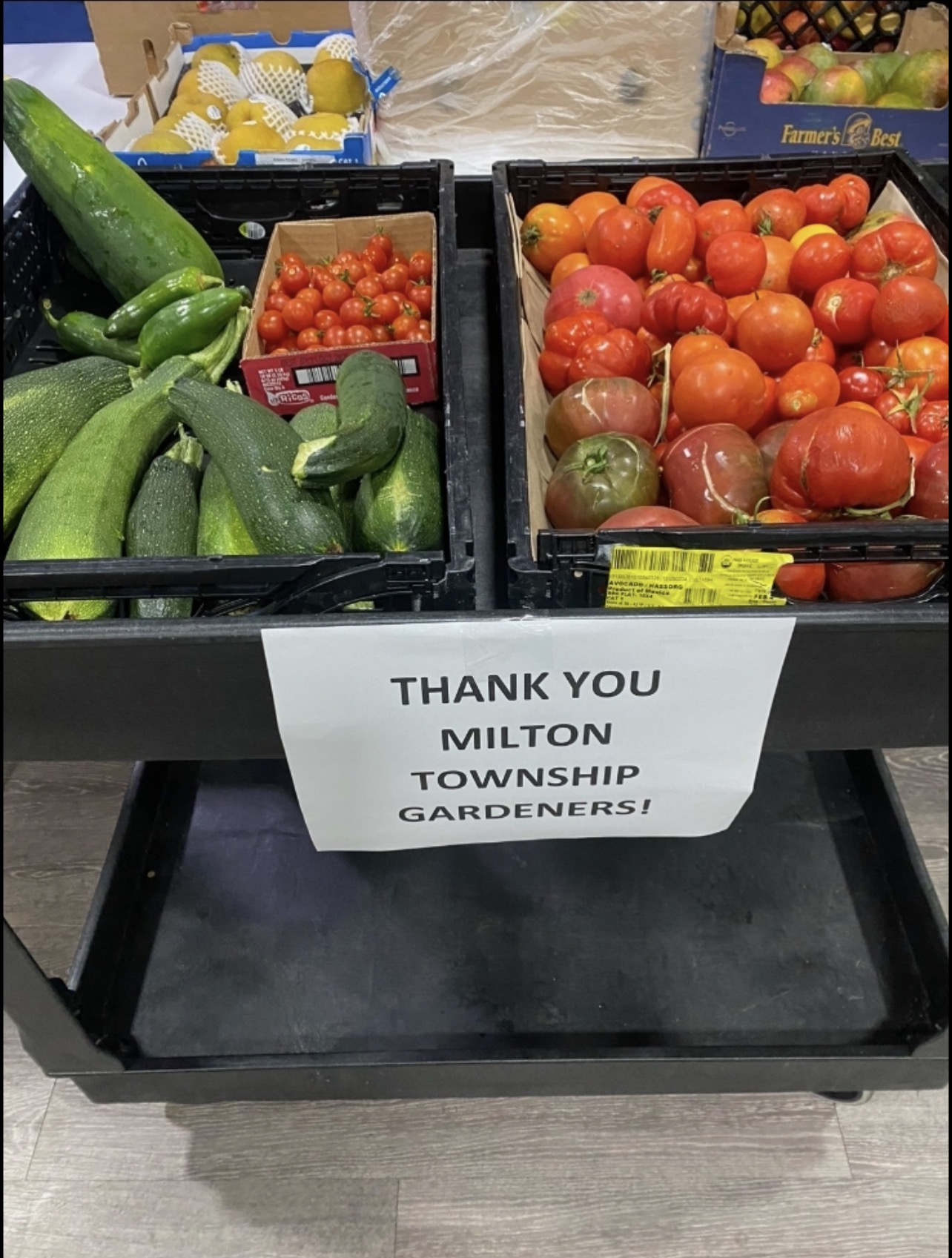 Garden veggies donated on a cart